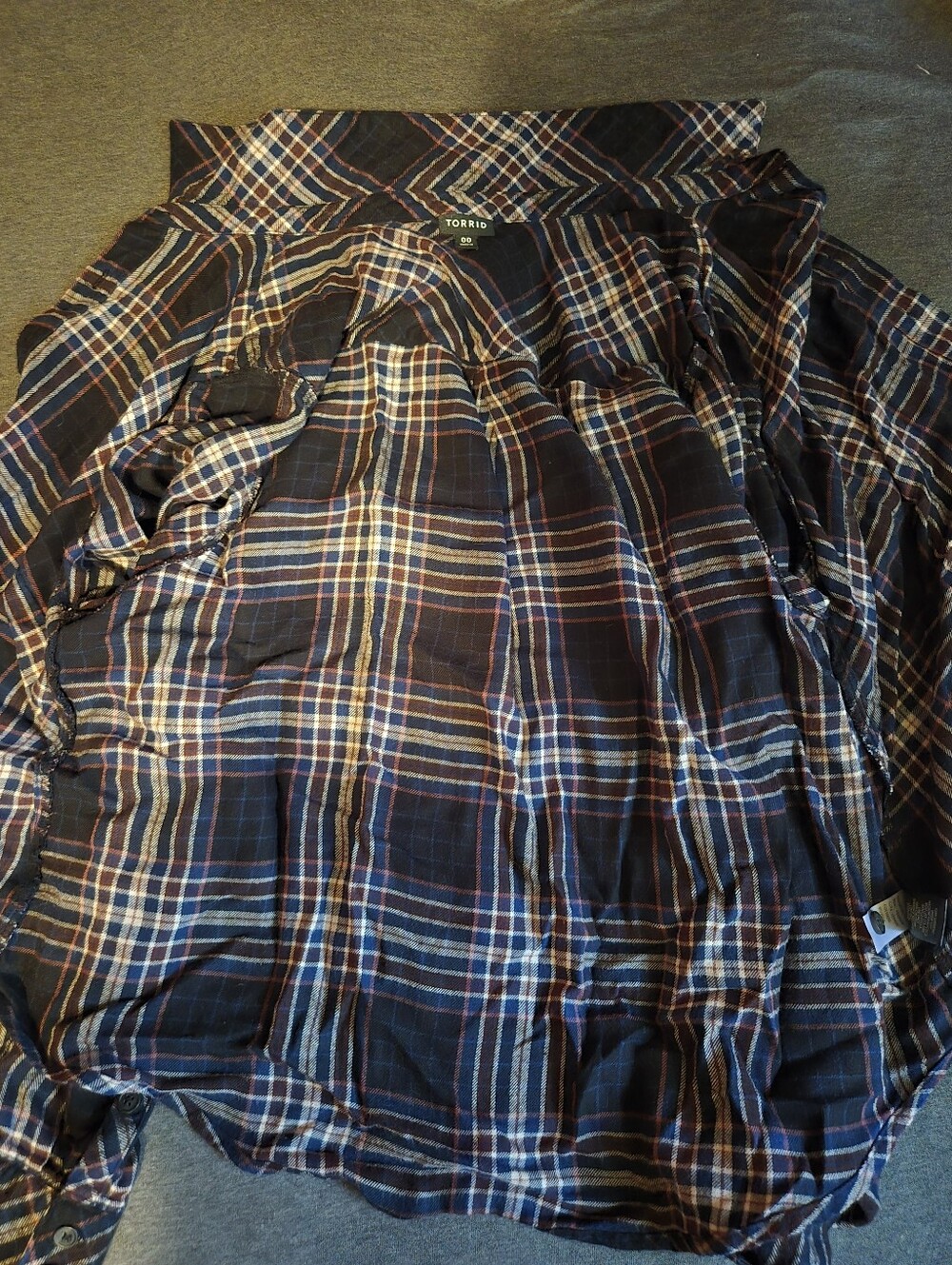 Torrid Navy Plaid Button-Up with Cream & Rust Stripes